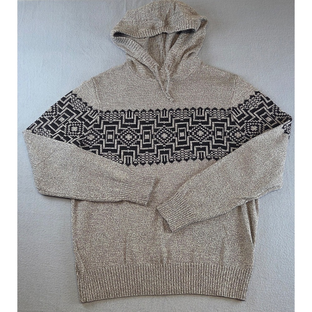 New Urban Pipeline Geometric Aztec Knit Hoodie Grunge Y2K Sweater Mens Large NWT